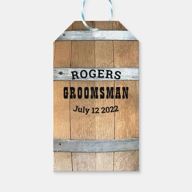 Étiquettes-cadeau Baril Whiskey Groomsman personnalisé (Devant)