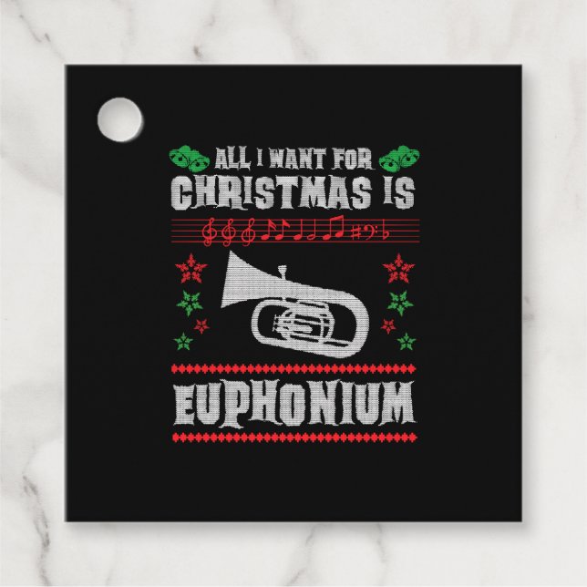 Étiquettes Cadeau Baritone Euphonium laide style pull de Noël (Devant)