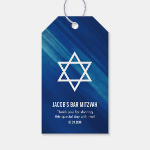 Étiquettes-cadeau Barre grunge bleue moderne Mitzvah