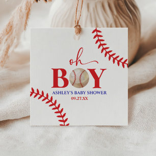 Étiquettes Cadeau Baseball Oh Boy Red Baby shower blanc