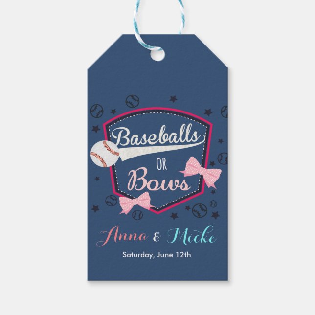 Étiquettes-cadeau Baseball ou bows Genre Reveal (Devant)