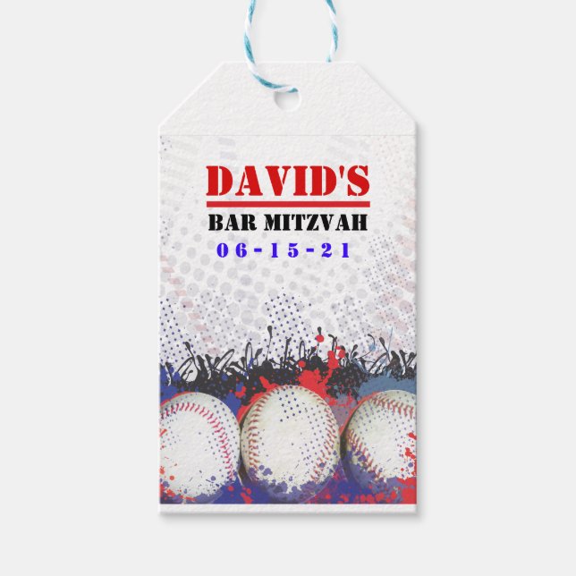 Étiquettes-cadeau BASEBALL SPLATTER Bar Mitzvah Reprendre Accueil Ta (Devant)