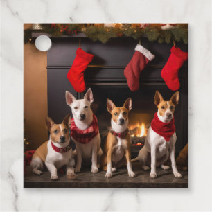 Étiquettes Cadeau Basenji au coin du feu Noël