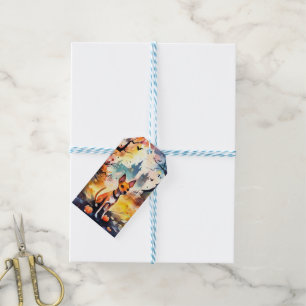 Étiquettes-cadeau Basenji D'Halloween Avec Peur Citrouille