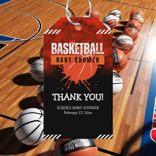 Étiquettes-cadeau Basket-ball moderne Orange Ball Baby shower