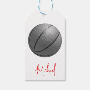 Étiquettes-cadeau Basket-ball noir et blanc Votre nom Personnalisé