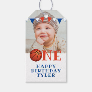 Étiquettes-cadeau Basketball Ball ONE Photo 1er anniversaire