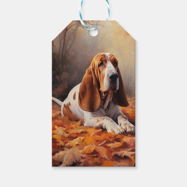 Étiquettes-cadeau Basset Hound à l'automne Leaves automne Inspire (Devant)