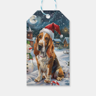 Étiquettes-cadeau Basset Hound Chien Winter Wonderland Noël Joie