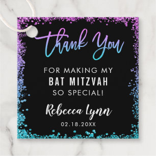 Étiquettes Cadeau Bat mitzvah de Parties scintillant Turquoise viole