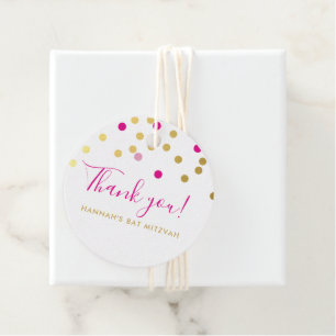 Étiquettes Cadeau BAT MITZVAH joli glam confetti tache or rose