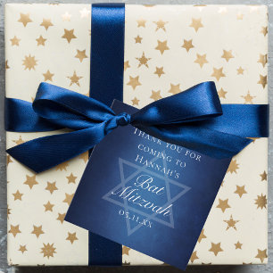 Étiquettes Cadeau Bat mitzvah moderne Blue Star de David Custom Part