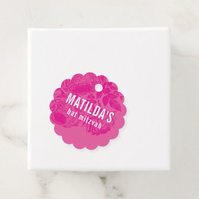 Étiquettes Cadeau BAT MITZVAH moderne élégant floral joli rose (En situation)