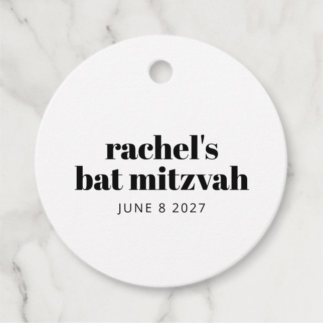 Étiquettes Cadeau Bat mitzvah noir personnalisé minimaliste (Devant)