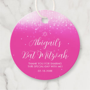 Étiquettes Cadeau Bat mitzvah rose chaud Glam