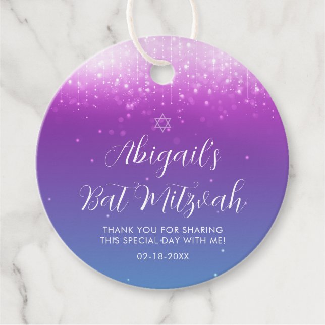 Étiquettes Cadeau Bat mitzvah Turquoise Glam Purple (Devant)