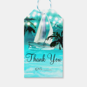 Étiquettes-cadeau Bateau à voile à l'aquarelle Palmiers & Guirlandes