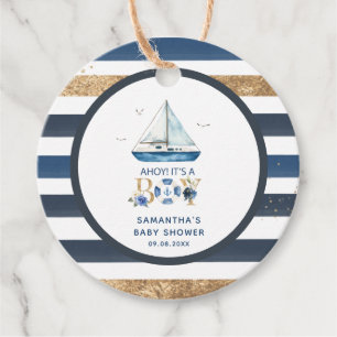Étiquettes Cadeau Bateau bleu nautique Ahoy C'est un Baby shower gar