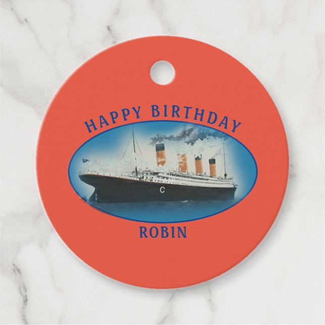Étiquettes Cadeau Bateau d'anniversaire Titanic Orange (Devant)