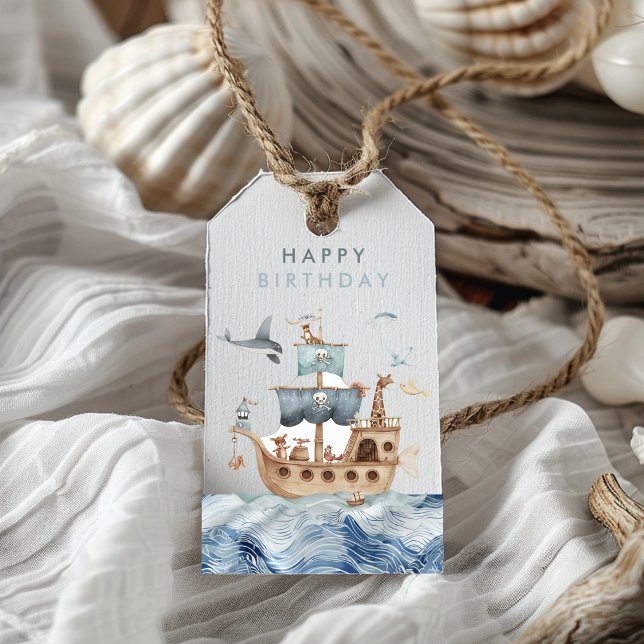Étiquettes-cadeau Bateau pirate avec Animaux Fête des enfants (Créateur téléchargé)