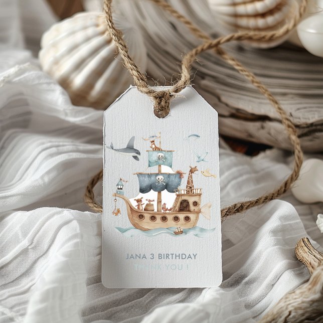 Étiquettes-cadeau Bateau pirate avec Animaux Fête des enfants (Créateur téléchargé)