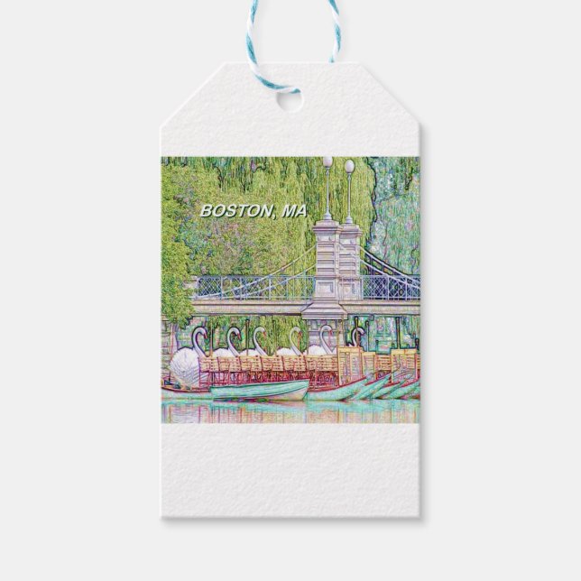 Étiquettes-cadeau Bateaux cygnes de Boston en crayon et filtre d'enc (Devant)