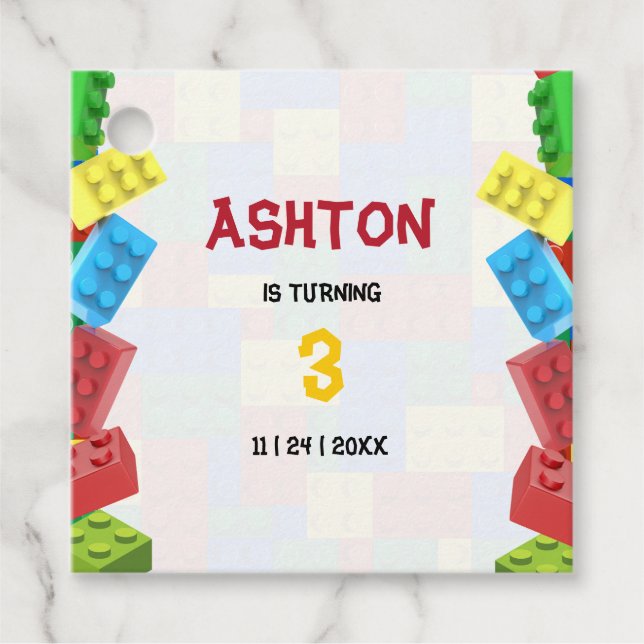 Étiquettes Cadeau Bâtiments Blocs Anniversaire Invitation, Garçons A (Devant)