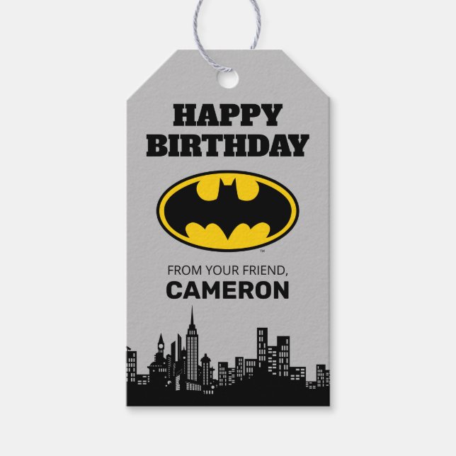 Étiquettes-cadeau Batman - Gotham City Joyeux Anniversaire De (Devant)