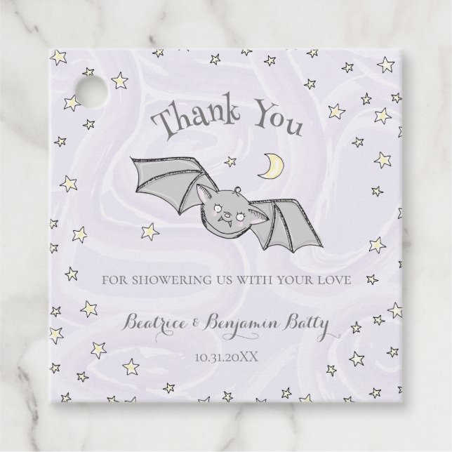 Étiquettes Cadeau Batty, étoiles et lunes Éffrayant mignon Merci (Devant)