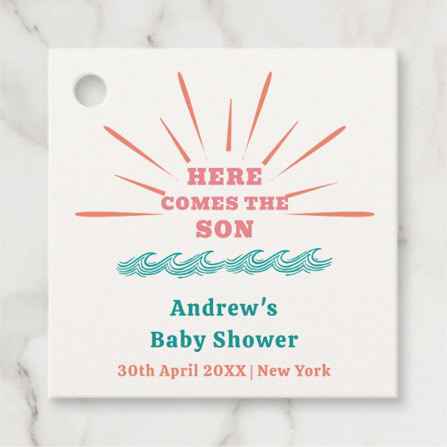 Étiquettes Cadeau Beach Sunshine Voici Le Baby shower Son (Devant)