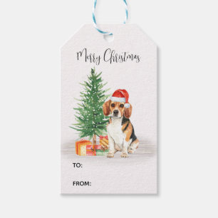 Étiquettes-cadeau Beagle Chien Cute Père Noël Festive Noël