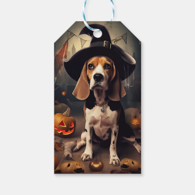 Étiquettes-cadeau Beagle Citrouille Halloween effroi (Devant)