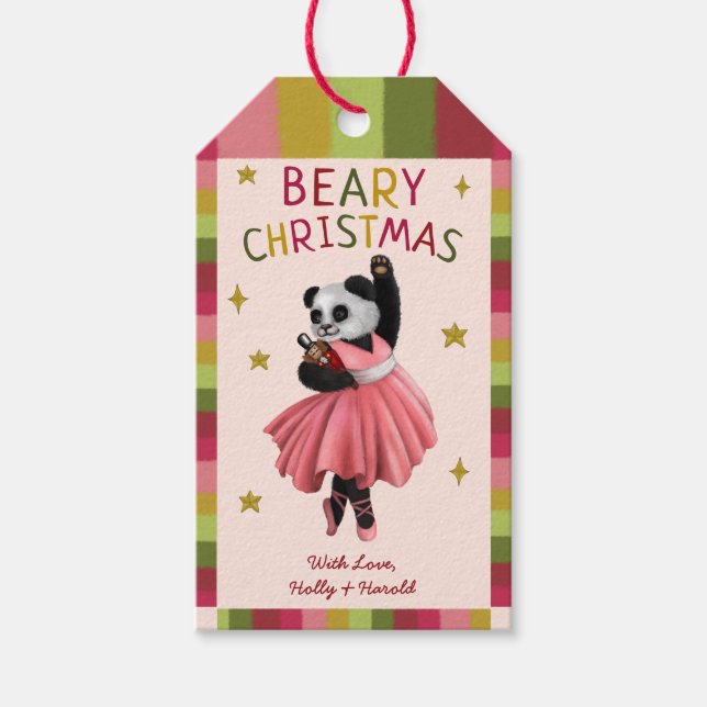 Étiquettes-cadeau Beaire rose mignonne Ballet de Noël Danse Panda (Devant)