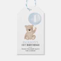 Bear and Blue Balloon 1st Birthday Favoriser Tags