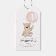 Étiquettes-cadeau Bear and Pink Balloon 1st Birthday Favoriser Tags