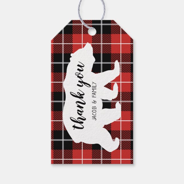 Étiquettes-cadeau Bear Flannel Plaid Motif Anniversaire (Devant)