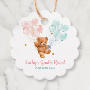 Étiquettes Cadeau Bear Gender Reveal Rose and Blue Favor Tags