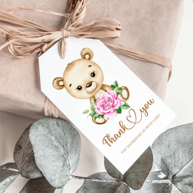 Étiquettes-cadeau Bear Girl baby shower merci (Créateur téléchargé)