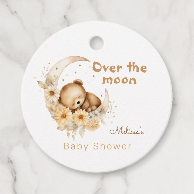 Étiquettes Cadeau Bear Over the Moon Baby Boy Shower (Devant)