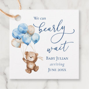 Étiquettes Cadeau Bearly Wait Blue Teddy Bear Baby shower
