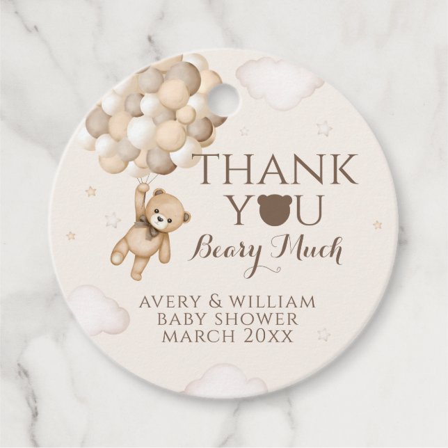 Étiquettes Cadeau Bearly Wait Brown Bear Balloon Baby shower (Devant)