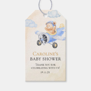 Étiquettes-cadeau Bearly Wait Ours d'avion à aquarelle Merci