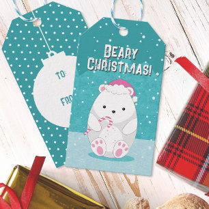 Étiquettes-cadeau Beary Christmas Polaire Ours mignon Carton bleu Tu
