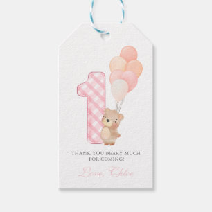 Étiquettes-cadeau Beary First Teddy Bear Girl Anniversaire Fête en f