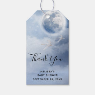 Étiquettes-cadeau Beau ciel bleu avec Baby shower de cygnes volants