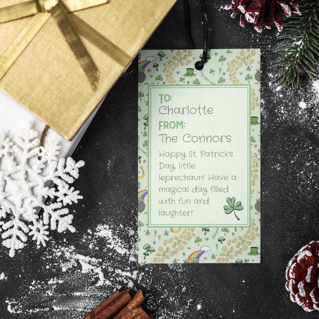 Étiquettes-cadeau Beau Jour de la Saint Patrick Motif Shamrock DE (Cheerful & Whimsical St Patricks Day Personalized Gift Tag. For use in any way to celebrate this day)