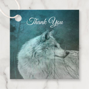 Étiquettes Cadeau Beau loup gris dans un Merci de forêt foncée