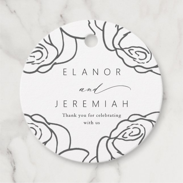 Étiquettes Cadeau Beau Merci de Mariage noir floral (Devant)