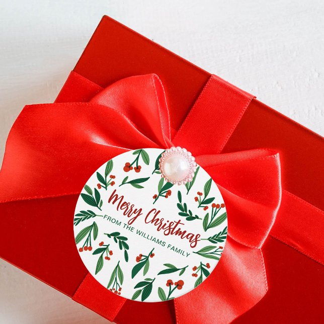 Étiquettes Cadeau Beau Red Green Holly Berry Custom Christmas (Créateur téléchargé)