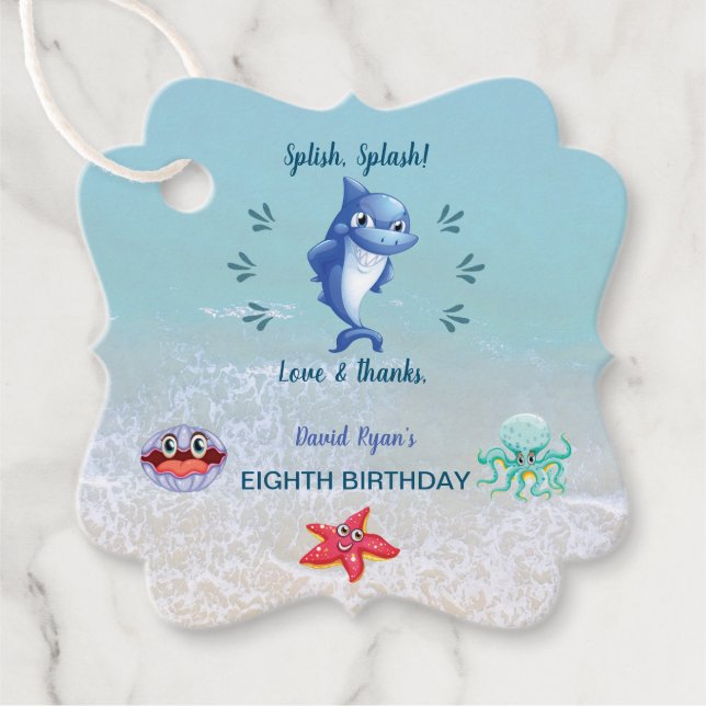Étiquettes Cadeau Beau Requin Et Amis Billard Enfant Fête Anniversai (Devant)